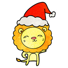 textured cartoon of a lion wearing santa hat