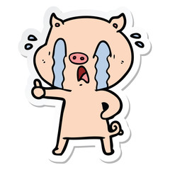 Fototapeta premium sticker of a crying pig cartoon