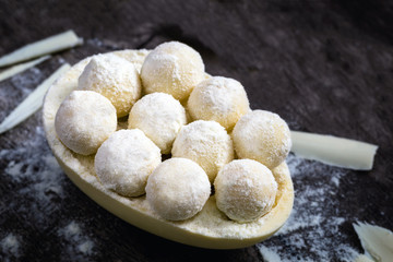 white chocolate easter egg, creamy and tasty filling. Homemade Easter egg.