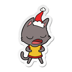 talking cat sticker cartoon of a wearing santa hat