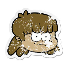 distressed sticker of a cartoon female face