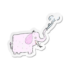 retro distressed sticker of a cartoon happy elephant