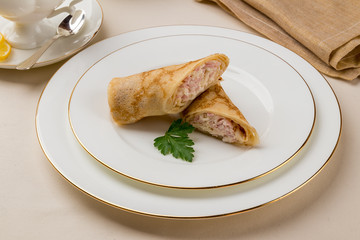 Pancake with cheese and ham