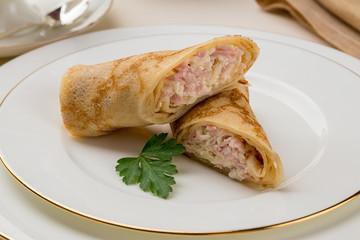 Pancake with cheese and ham