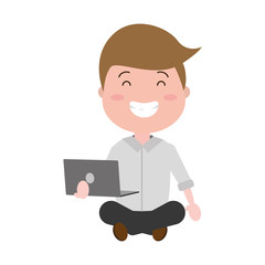 smiling man sitting with laptop