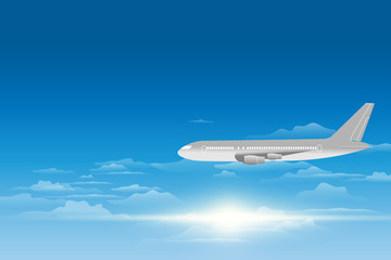 Naklejka na ściany i meble sky view of a plane . Passenger airplanes on the sky view background. vector illustration