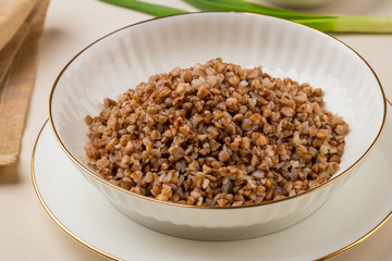 Boiled buckwheat in a plate