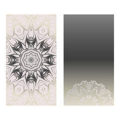 Cards Or Invitations Set With Mandala Ornament. Vector Illustration. For Wedding, Bridal, Valentine's Day, Greeting Card Invitation. Grey color