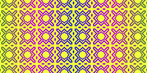Vector Illustration. Pattern With Traditional Geometric Ornament, Decorative Border. Design For Print Fabric. Yellow purple color