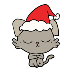 cute line drawing of a dog wearing santa hat