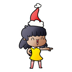 gradient cartoon of a happy girl wearing santa hat