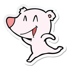 sticker of a laughing bear cartoon