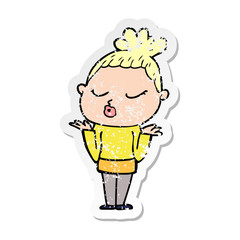 distressed sticker of a cartoon calm woman