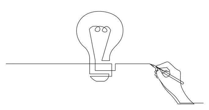 Self drawing line animation of hand drawing business concept sketch of light bulb