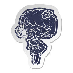 distressed old sticker of a cute kawaii girl