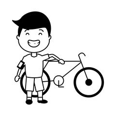 young boy with bike earphones cellphone