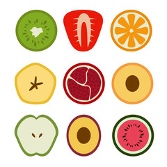 Vector Set of Icons of Flat Seasonal Fruits in &Ntilde;ut