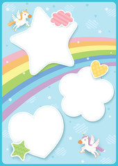 Unicorn and rainbow with star cloud heart frame 