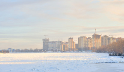 Naklejka premium View of Neva River at winter.