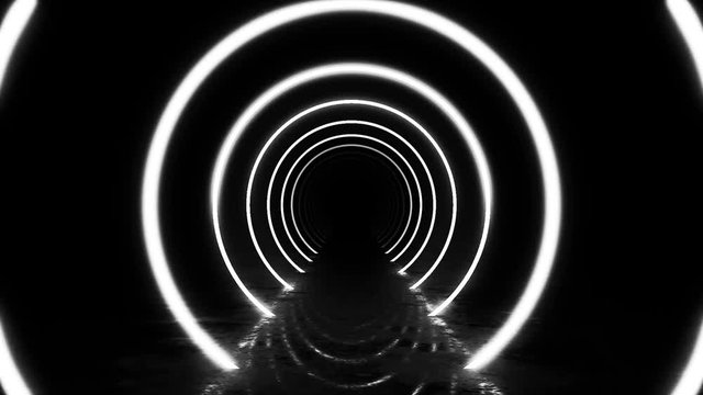 Abstract background with animation of flight in abstract futuristic tunnel with neon light. Animation of seamless loop. 