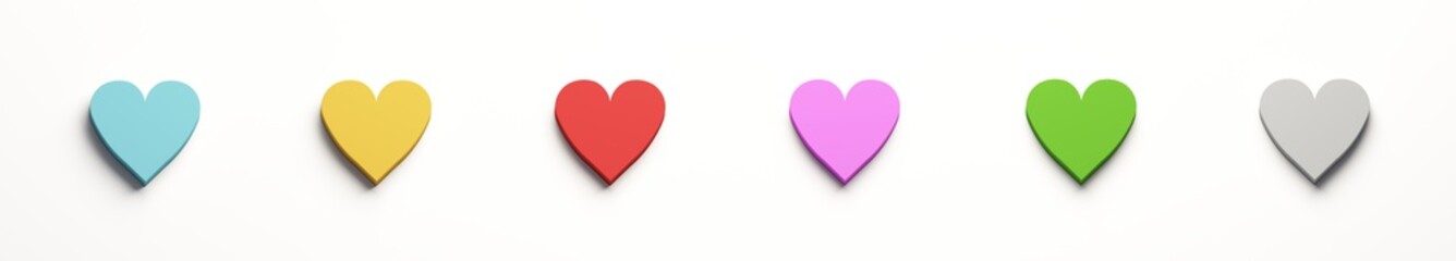 Hearts Set of Icons. 3D Render Illustration