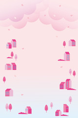 背景イラスト　街並みと桜