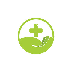 hand care plus medical symbol logo vector