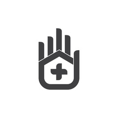 plus medical home hand palm care symbol logo vector