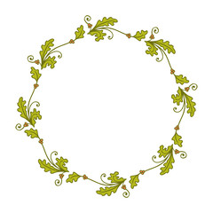 Vector illustration greeting card with frame flower pink and leaf green hand drawn