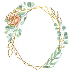 Hand Drawn Watercolor Florals and Geometric Frame