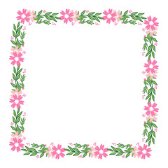 Vector illustration frame flower pink and yellow hand drawn
