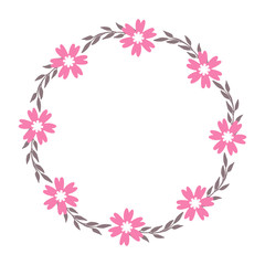 Vector illustration very beautiful pink wreath frame art hand drawn
