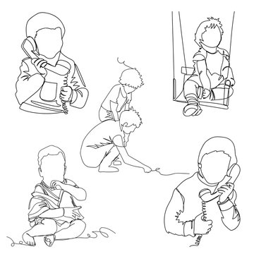 children. one line. continuous line. vector illustration. set of pictures