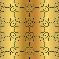 Pattern Of Geometric Shapes. Seamless Vector Illustration. For The Interior Design, Wallpaper, Printing, Textile Industry, Scrapbook Paper. Luxury design in green gold color