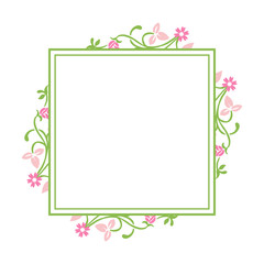 Vector illustration pink flower frames style with greeting card hand drawn