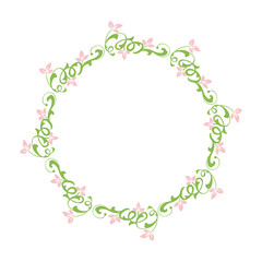 Vector illustration frame flower pink green leafy hand drawn