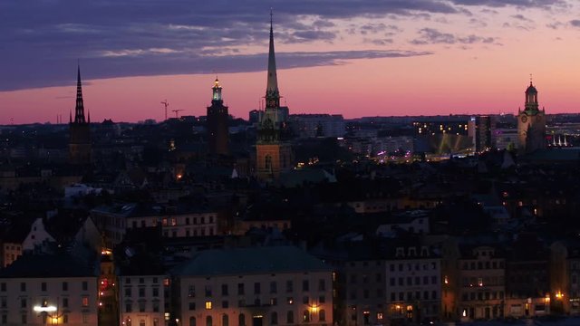Aerial Sweden Stockholm June 2018 Night 90mm Zoom 4K Inspire 2 Prores  Aerial video of downtown Stockholm in Sweden at night with a zoom lens.