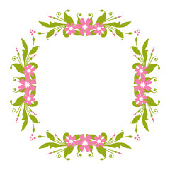 Vector illustration decoration frames flower pink with leaf green hand drawn