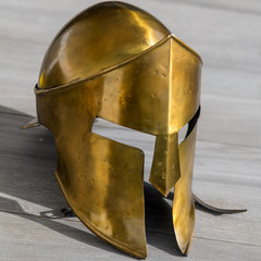 Isolated single close up Spartan Warrior metal helmet 300