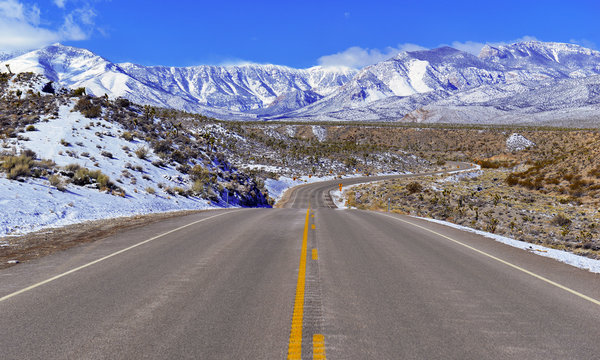 Snow covered alpine terrain in the Mount Charleston region, popular hiking and climbing spots in the Spring Mountains, near Las Vegas Nevada, USA