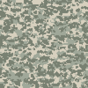 Digital camouflage pattern, seamless camo texture. Abstract pixelated military style background. Easy to edit mosaic vector illustration