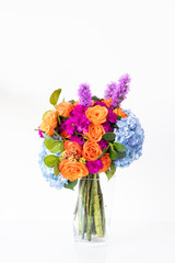 Colorful floral arrangement with hydrangeas and roses