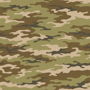 Seamless camouflage pattern. Khaki texture, vector illustration. Camo print background. Abstract military style backdrop