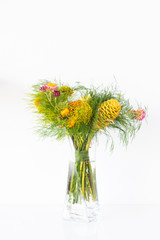 Bouquet of flowers with Zingiber yellow spectabile or microphone, maraca flower