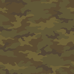 Fototapeta premium Seamless camouflage pattern. Khaki texture, vector illustration. Camo print background. Abstract military style backdrop