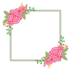 Vector illustration pink flower frames blooms for greeting card hand drawn