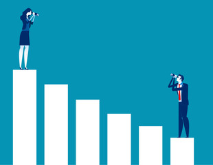 Business people looking at bar graph. Concept business vector, Searching, Direction, Education.