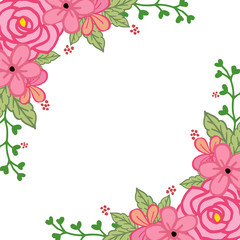 Vector illustration white background with pink flower frame blooms hand drawn