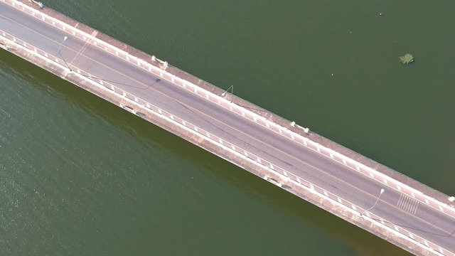 Aerial view Thepsuda Bridge over Lampao Reservoir.Thep Sada Bridge the Deja Vu Bridge is a 2-lane reinforced concrete bridge across Lam Pao Dam at Kalasin,Thailand.