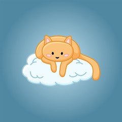 Cute cat on a cloud cartoon image